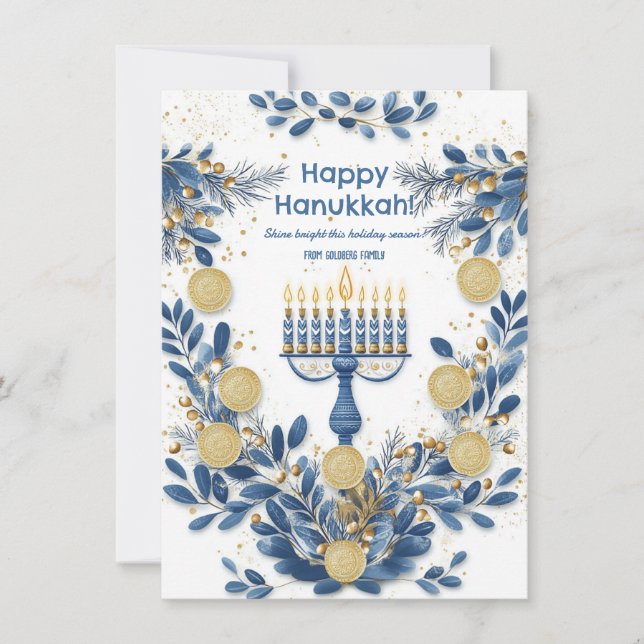 Tarjeta Festiva Texto personalizado Radiant Hanukkah Blooms (Anverso)