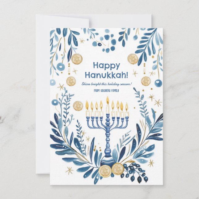 Tarjeta Festiva Texto personalizado Radiant Hanukkah Blooms (Anverso)