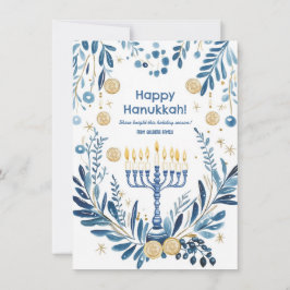 Tarjeta Festiva Texto personalizado Radiant Hanukkah Blooms