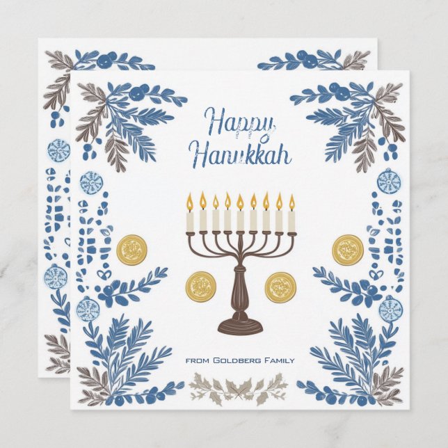 Tarjeta Festiva Texto personalizado Tradiciones luminosas: acuarel (Anverso / Reverso)