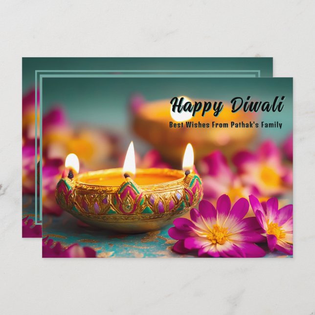 Tarjeta Festiva Texto personalizado, tradiciones luminosas Diwali (Anverso / Reverso)