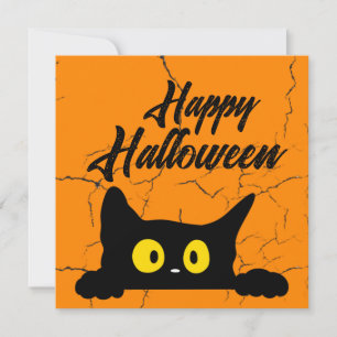 Tarjeta Festiva Textura de Halloween Gato Negro Destrozada Naranja