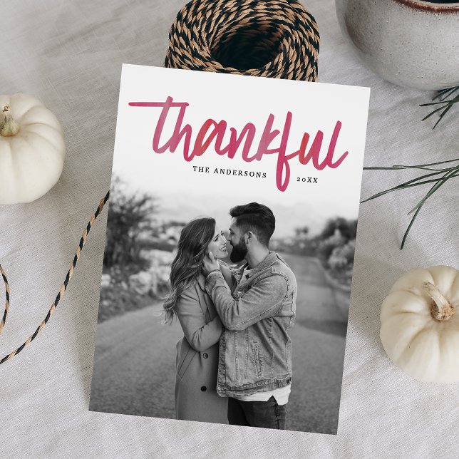 Tarjeta Festiva Thankful Brushed | Thanksgiving Photo Card (Subido por el creador)