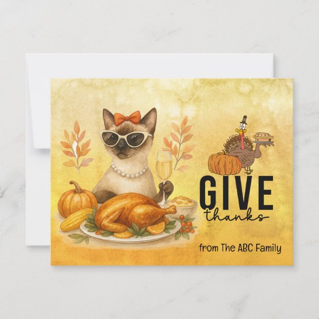 Tarjeta Festiva Thanksgiving Day for Cat Lovers Holiday Card  (Anverso)
