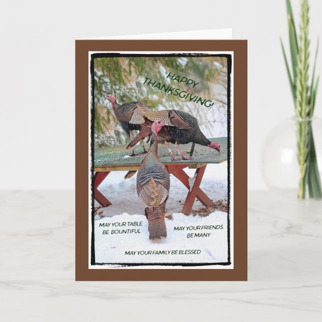 Tarjeta Festiva Thanksgiving Trio of Turkeys Card - Blessings (Anverso)