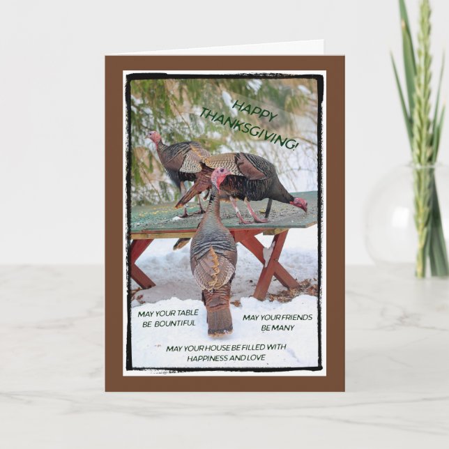 Tarjeta Festiva Thanksgiving Trio of Wild Turkeys Card (Anverso)