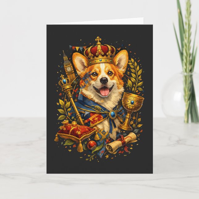 Tarjeta Festiva The Corgi King (Anverso)