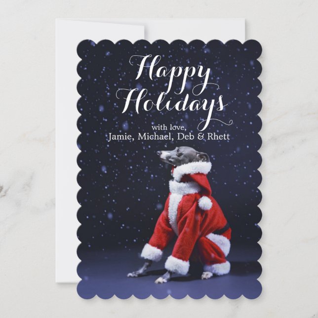 Tarjeta Festiva The dog sits putting on Father Christmas (Anverso)