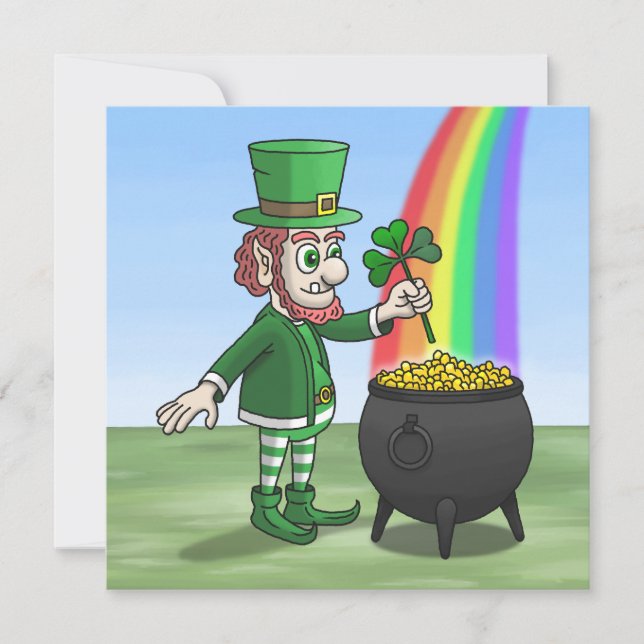 Tarjeta Festiva The Irish leprechaun and the pot of gold (Anverso)