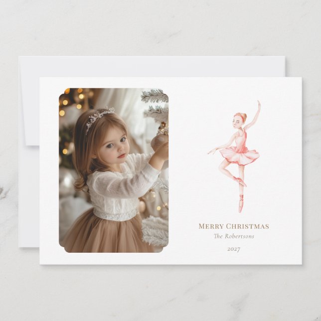Tarjeta Festiva The Nutcracker Christmas Ballerina Photo Card  (Anverso)