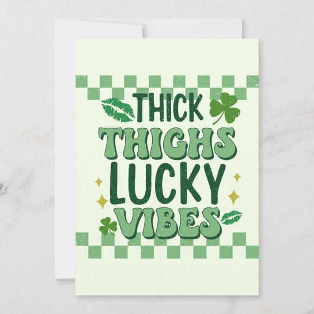 Tarjeta Festiva Thick Thighs Lucky Vibes St. Patrick's Day (Anverso)