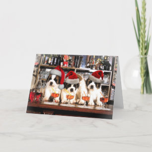 Tarjeta Festiva Three Christmas Saint Bernard at the bar