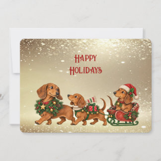 Tarjeta Festiva Three Festive Dachshund Holiday