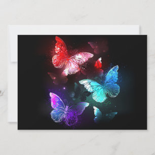 Tarjeta Festiva Three Glowing Butterflies on night background