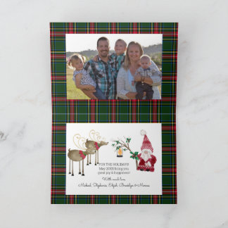 Tarjeta Festiva Three Gnomes Reindeer Christmas Family Photo