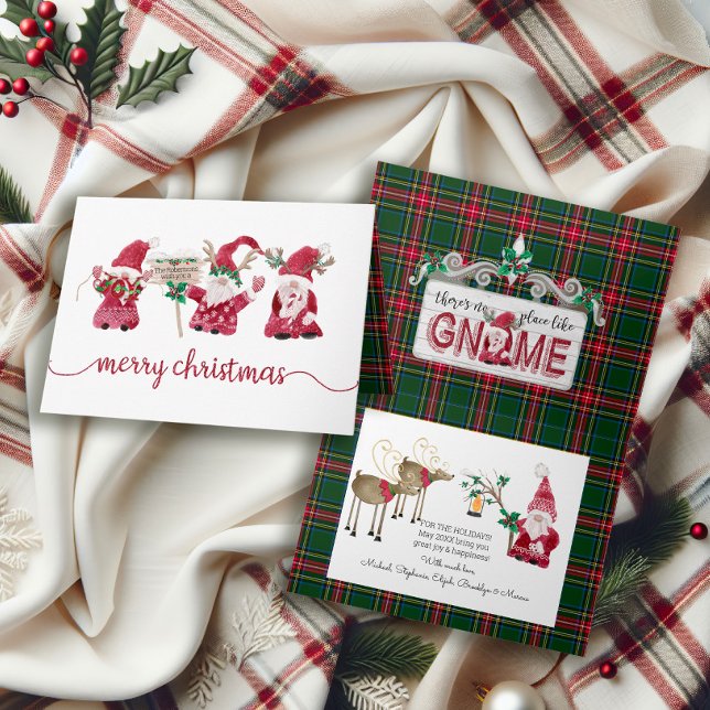 Tarjeta Festiva Three Gnomes Reindeer Watercolor Plaid Christmas (Subido por el creador)