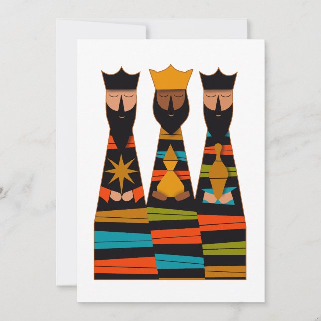 Tarjeta Festiva Three Wise Men Modern Mid-Century (Anverso)