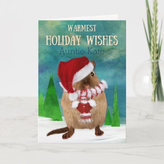 Tarjeta Festiva Tía Christmas Gerbil Santa Hat en invierno (Anverso)