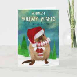 Tarjeta Festiva Tía Christmas Gerbil Santa Hat en invierno