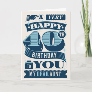 Tarjeta Festiva Tía, feliz 40 cumpleaños Elegante 40 y fabuloso