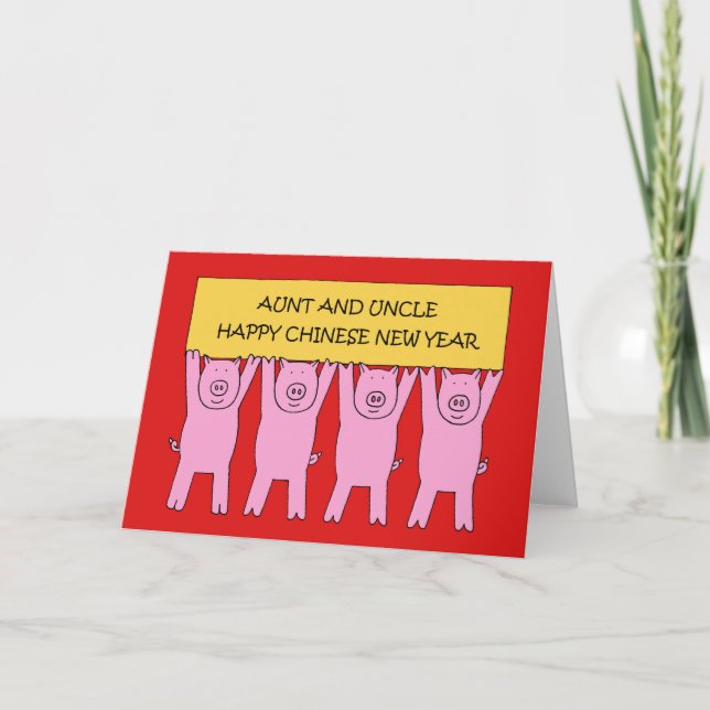 Tarjeta Festiva Tía y tío Feliz Año Nuevo Chino del PIg (Anverso)