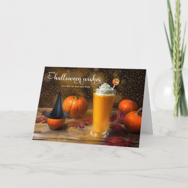 Tarjeta Festiva Tía y tío Halloween Calabaza Latte Humor (Anverso)