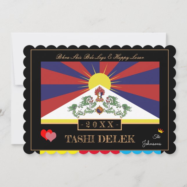 Tarjeta Festiva Tibetano Losar y Tashi Delek - Año Nuevo/bandera T (Anverso)
