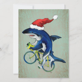 Tarjeta Festiva Tiburón Hipster En Una Bicicleta Con Sombrero De S