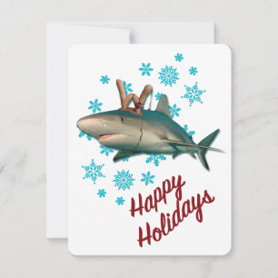 Tarjeta Festiva Tiburón Reno Felices Fiestas