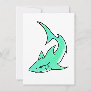 Tarjeta Festiva tiburón sonriente de dibujos animados azul verde m