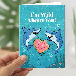 Tarjeta Festiva Tiburones con Corazón encantador Día de San Valent