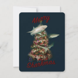 Tarjeta Festiva Tiburones Felices Navidades Tiburones Alrededor de