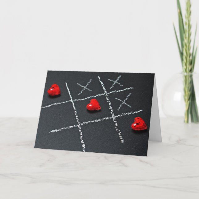 Tarjeta Festiva Tic Tac Toe Corazones Lindo Día de San Valentín  (Anverso)