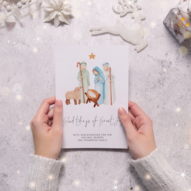 Tarjeta Festiva Tidings Great Joy Lyrics Nativity Holiday Card (Subido por el creador)