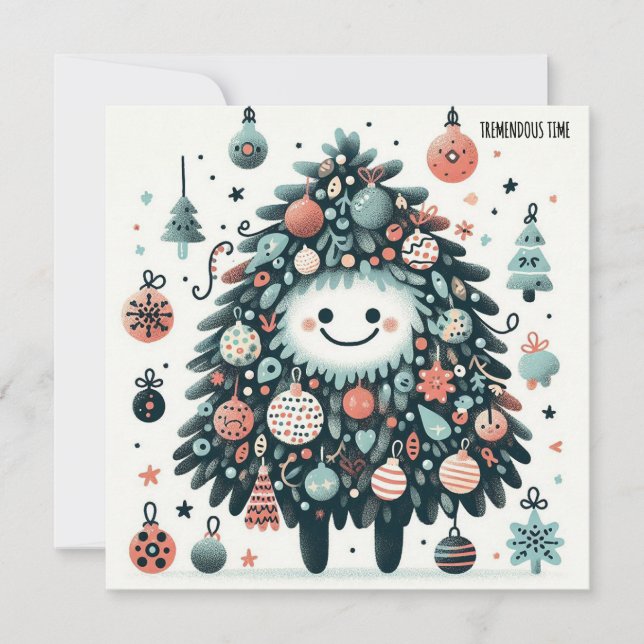 Tarjeta Festiva Tiempo Árbol-endo Sonriente (Anverso)