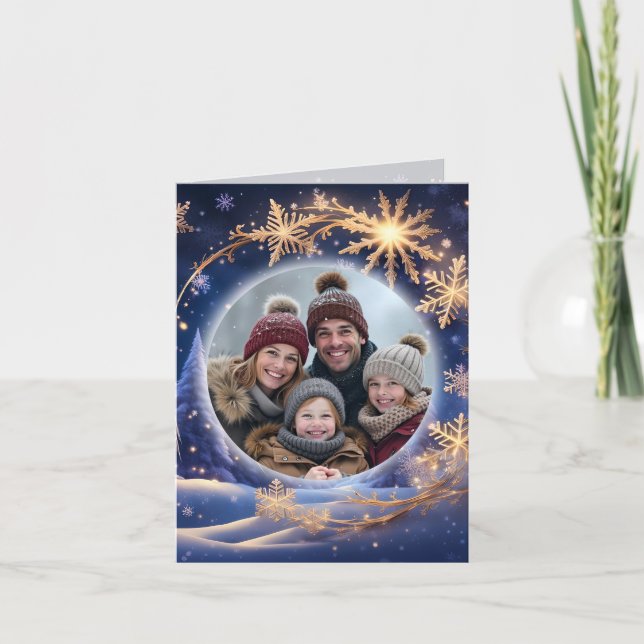 Tarjeta Festiva Tiempo de Navidades mágicos - copos de nieve dorad (Anverso)