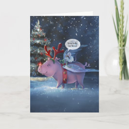 Tarjeta Festiva Tiempo de volar Navidades de cerdo volador de cose
