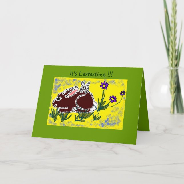 Tarjeta Festiva Tiempo divertido de Pascua del conejito (Anverso)