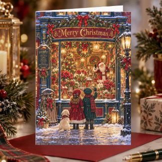 Tarjeta Festiva Tienda de Flores Navideñas Victoriana Nostálgica