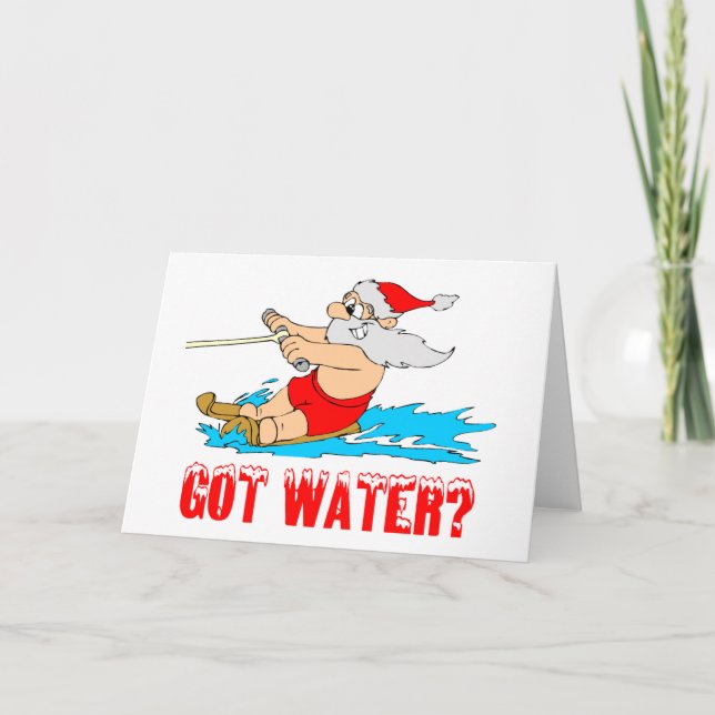 Tarjeta Festiva ¿Tienes agua? (Esquiando Santa) (Anverso)