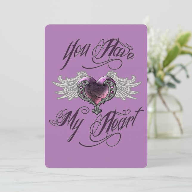 Tarjeta Festiva Tienes Mi Corazón Rosa  (Anverso de pie)