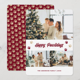 Tarjeta Festiva Tiernas Foto Feliz Pawlidays Rojo Dorado