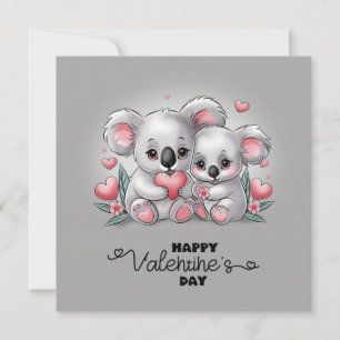 Tarjeta Festiva Tiernos Amantes Koala Dibujos Animados Corazones D