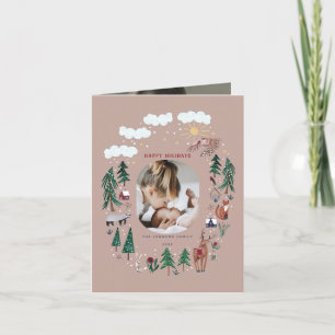 Tarjeta Festiva Tiernos animales nórdicos del bosque nevado Navida