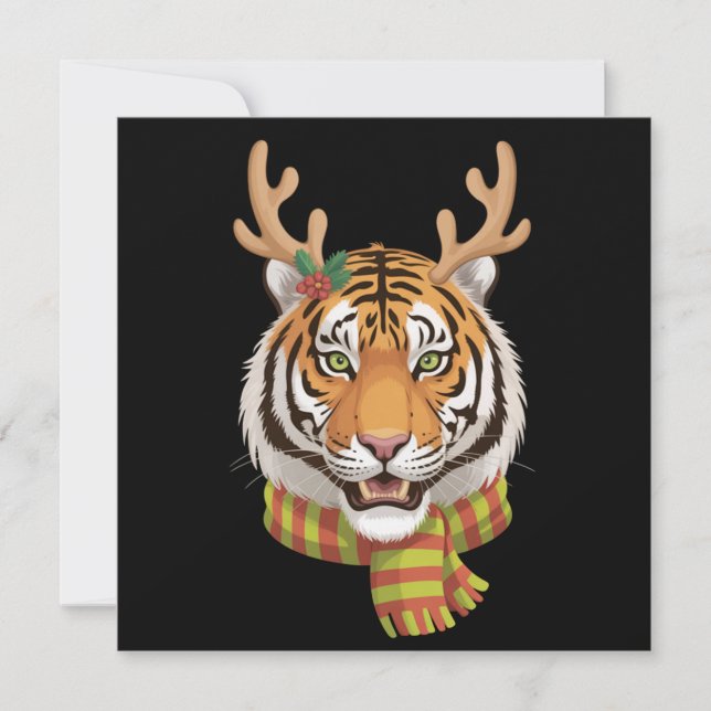 Tarjeta Festiva Tiger Reindeer Christmas Animal With Antlers Xmas  (Anverso)