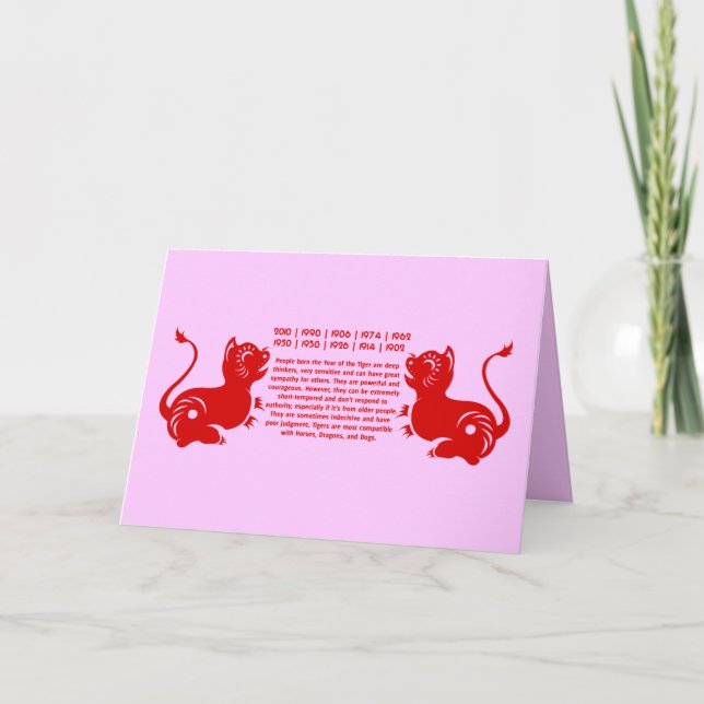 TARJETA FESTIVA TIGRE DE PAPEL ZODIAC CHINO ILUSTRADO (Anverso)