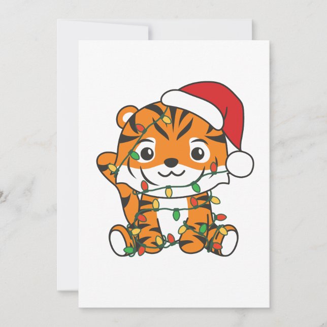 Tarjeta Festiva Tigres de invierno Navidades de tigres festejan ti (Anverso)