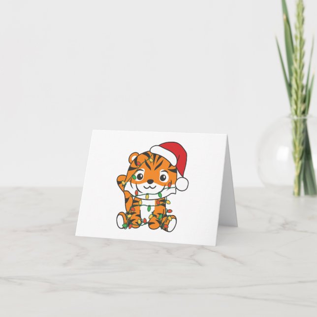 Tarjeta Festiva Tigres de invierno Navidades de tigres festejan ti (Anverso)