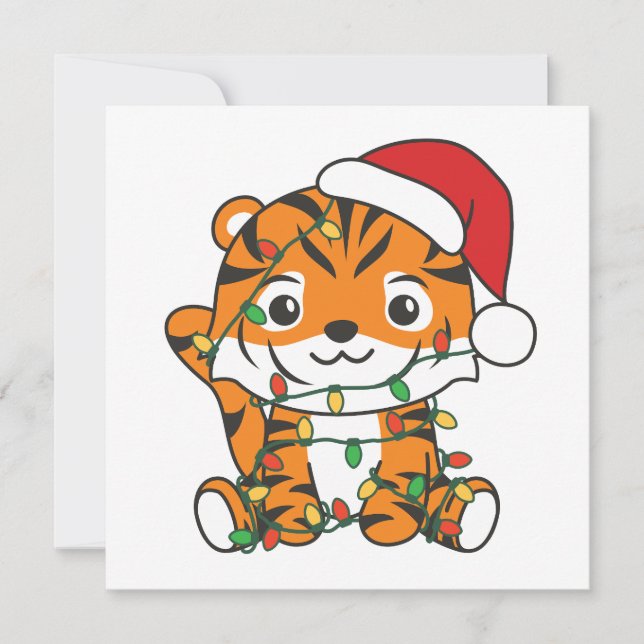 Tarjeta Festiva Tigres de invierno Navidades de tigres festejan ti (Anverso)