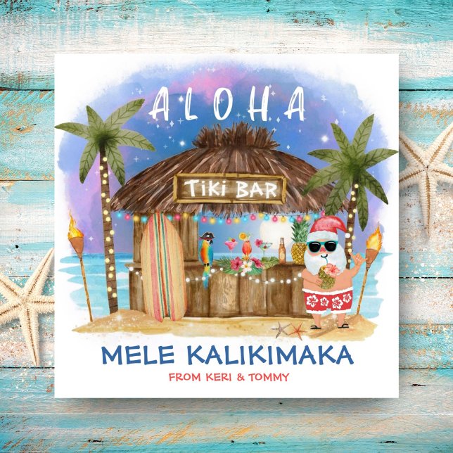 Tarjeta Festiva Tiki Beach Bar Tropical Moon Santa Mele Kalikimaka (Subido por el creador)